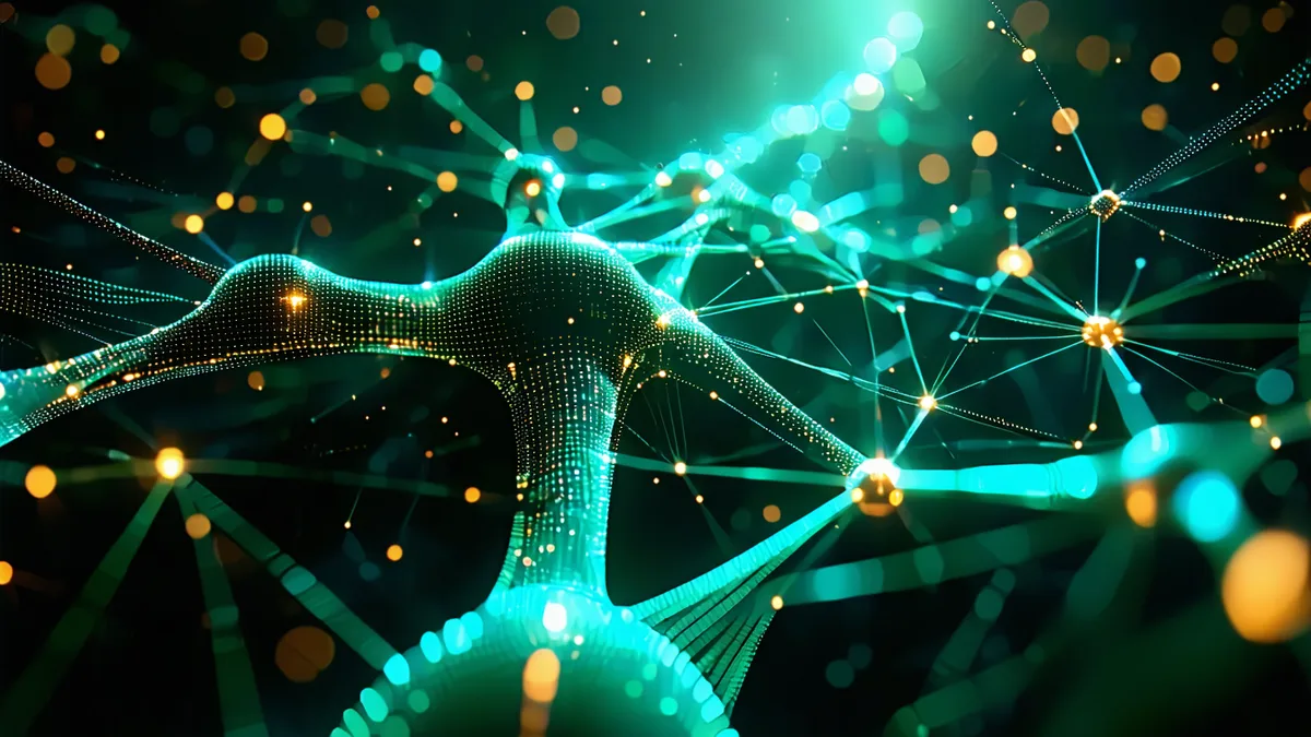 Abstract AI neural network visualization representing contributor scoring intelligence