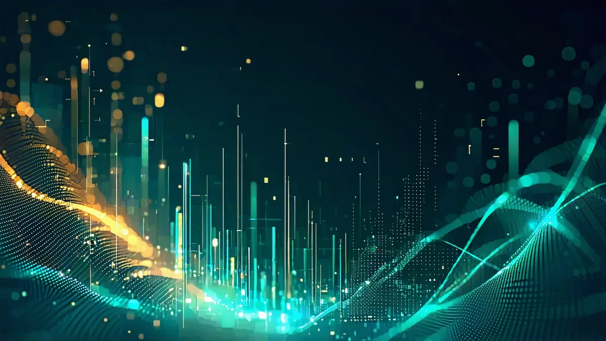 Abstract visualization of metrics and data flow representing DevRel ROI measurement